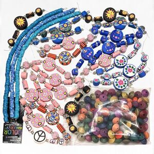 Mixed Lot Blue Moon Polymer Clay Beads Sun Face Trees Moon Yin Yang Floral Wood